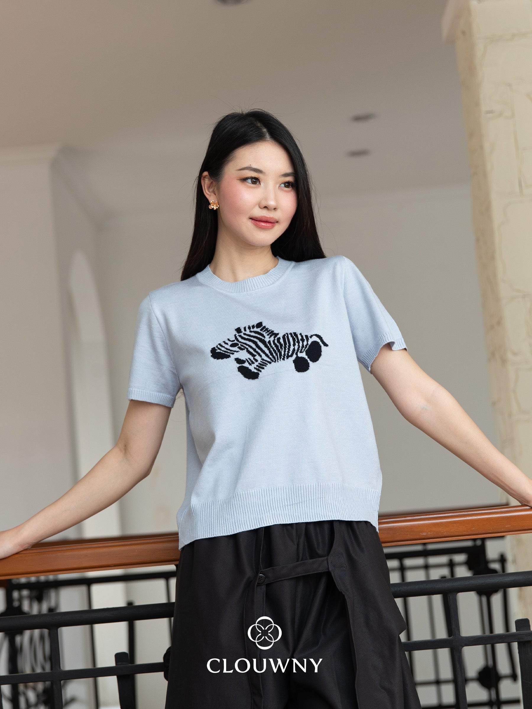 Zebra Knit Top - Blue